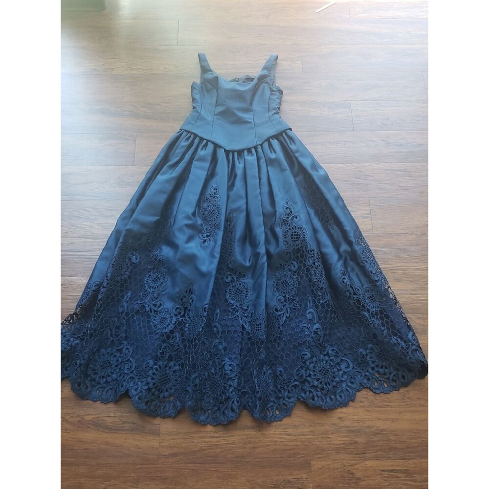 Rose Taft Blue Formal Embroidered Floral Lace Wedding Prom Dress Romantic